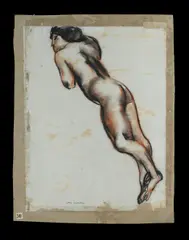 Fred Williams, Nude Study, Conte Crayon on Paper on Board