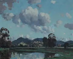 Travis Webber, Australian Pastoral with Reflected Clouds, 1937, Oil on Canvas on Board