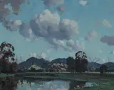 Travis Webber, Australian Pastoral with Reflected Clouds, 1937, Oil on Canvas on Board