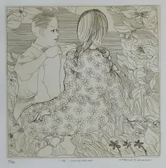The Conversation by Charles Blackman, Etching with Aquatint 43/50, sold Jul 2023