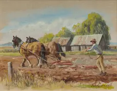 John Cornwell, Pete with Prince and Pearl, Oil on Canvas on Board