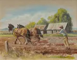 John Cornwell, Pete with Prince and Pearl, Oil on Canvas on Board