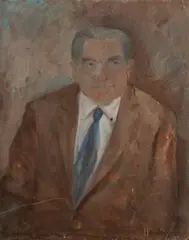 Portrait of Rudy Komon by Jon Molvig, Oil on Board, sold Jul 2023