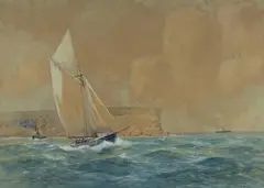 Frederick Elliott, Yacht and Steamers off Sydney Heads, W/Clr & Gouache
