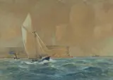 Frederick Elliott, Yacht and Steamers off Sydney Heads, W/Clr & Gouache