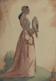 H. Neville Barker, Lady and Falcon, 1935, W/Clr on Board