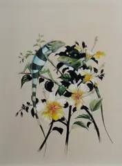 Blake Twigden, Iguanas and Hibiscus, 1977, Ink & Gouache