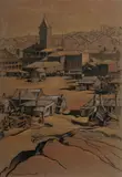 R Emerson Curtis, Old Shacks, Crystal Street, 1932, Ink & Pastel