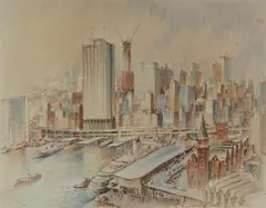 R Emerson Curtis, Circular Quay, 1964, Pastel & W/Clr