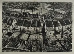 Leanne Cartan, Observatory Hill [Sydney], 1987, Woodcut to Japanese Paper on Canvas 1/3