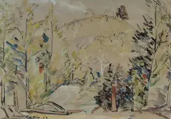 Moya Dyring, Untitled Landscape (possibly Majorca), 1953, Ink & W/Clr