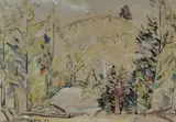 Moya Dyring, Untitled Landscape (possibly Majorca), 1953, Ink & W/Clr