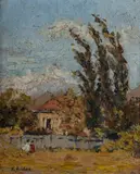 Vaike Liibus, Poplars, Oil on Canvas on Board