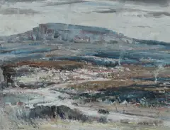 Geoffrey Keith Townshend, The Road to Town, with Old Car and Escarpment in Distance, Gouache