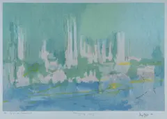Lloyd Rees, Emerging City, 1985, Colour Lithograph 15/175 (Imp. K. Coburn)