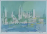 Lloyd Rees, Emerging City, 1985, Colour Lithograph 15/175 (Imp. K. Coburn)