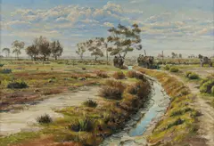 John Cornwell, Delving the Bore Drain, Burren Junction, NSW, Oil on Canvas