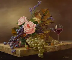 Ian Hansen, Still Life with Grapes and Wine, Oil on Canvas