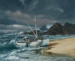 William Thomas Cooper, Bringing in the Catch, Oil on Board