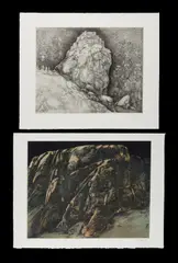 Jörg Schmeisser, (2), Outcrop, 1985, coloured etching A/P (45.5x57cm image, 53.5x70cm sheet); & Citadel, 1985, etching A/P ix/xxx (40x50cm image, 53.5x65cm sheet)