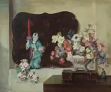 Zoltán Szemerey, Still Life with Flowers and Oriental Candlestick, Oil on Canvas