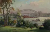 John Charles Allcot, Sydney Harbour Bridge from Botanic Gardens, Oil on Canvas