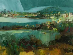 Sydney Harbour 1 - Port Jackson by Reinis Zusters, Oil on Board, sold May 2023