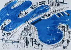 Mark Hanham, Flood Blue Sydney, Acrylic on Paper