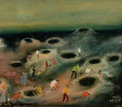 White Cliffs, NSW by Pro Hart, Oil on Board, sold May 2023