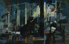 Lawrence Daws, Figures in City Streets, Gouache & Mixed Media on Paper