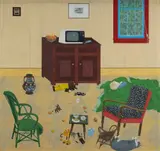 Rae Marks, Living Room with Sleeping Child, Acrylic on Board