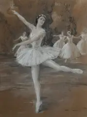 Athol M Nicholas, Ballerinas, 1947, Charcoal & Pastel