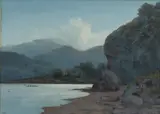Valentine Delawarr, New Zealand Lake Scene with Native Canoe, Oil on Board