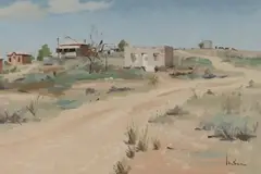 Ghost Town by Graeme Inson, 1975, Oil on Board, offered May 2023