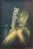 George Hatsatouris, Woman Sitting, 1973, Oil on Board