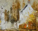 Wilmotte Williams, Yellow Rain and Paddington Town Hall, Oil on Canvas Board