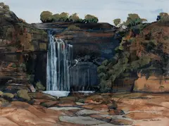 John Caldwell, Winter Falls, Mixed Media on Paper