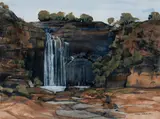 John Caldwell, Winter Falls, Mixed Media on Paper
