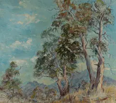 Brian V. Nunan, Gum Trees with Mountain Range in Distance, 1967, Oil on Canvas