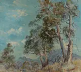 Brian V. Nunan, Gum Trees with Mountain Range in Distance, 1967, Oil on Canvas