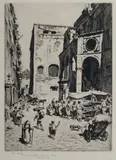 Lionel Lindsay, Little Market, San Gaetano, Naples, 1927, Etching ed. 100