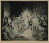 Life in the Temple by Norman Lindsay, Facsimile Etching 246/550, sold May 2023