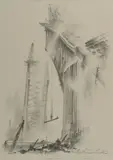 R Emerson Curtis, Foggy Morning [Construction of the Sydney Harbour Bridge], Hand signed in pencil