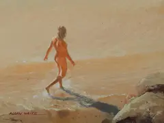 The Secret Beach by Allan Waite, Oil on Canvas on Board, sold May 2023