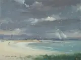 Rain Over Port Kembla by Allan Waite, Oil on Canvas on Board, sold May 2023