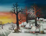 Milan Dragija, Village in Winter, Oil on Canvas