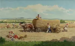 František Milan Lejček, Harvest Scene, Oil on Canvas