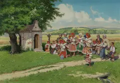 František Milan Lejček, Folk Ceremony, Oil on Canvas