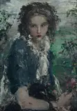 Aurel Naray, Girl Holding Flower, Oil on Canvas