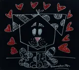 Romero Britto, Puppy Love, 2015, Silver Oil Pen, Acrylic Paint & Diamond Dust on Canvas